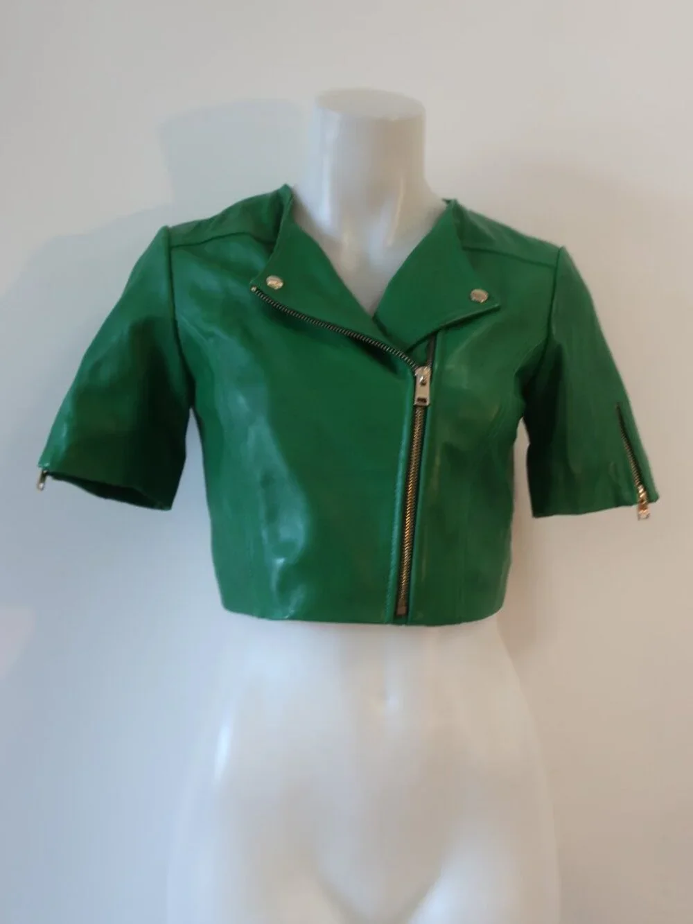 NWT Womens Lamarque Kirsi Green (Item- 309) Lamb Leather Zip Crop Moto Jacket XS